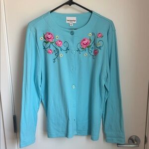 Breckenridge Turquoise Rose Embroidered Cardigan